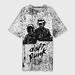 Футболка женская длинная Daft Punk B&W, цвет: 3D-принт