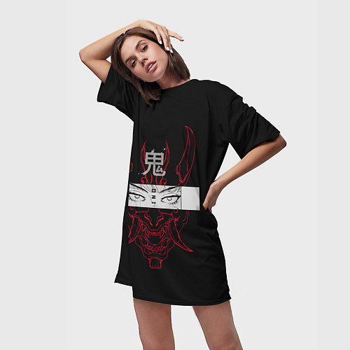 Женская длинная футболка Японский демон Oni / 3D-принт – фото 3