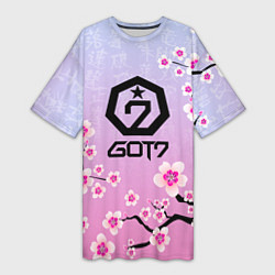 Футболка женская длинная GOT7 ЦВЕТЫ САКУРЫ, цвет: 3D-принт