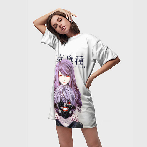 Женская длинная футболка Канеки и Ризе Tokyo ghoul / 3D-принт – фото 3