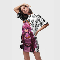 Футболка женская длинная Яэ Мико прекрасная Геншин Импакт, цвет: 3D-принт — фото 2