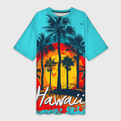Футболка женская длинная Hawaii Солнце, Пальмы, цвет: 3D-принт
