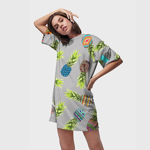 Женская длинная футболка Узорные ананасы / 3D-принт – фото 3