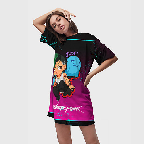 Женская длинная футболка Judy art cyberpunk2077 / 3D-принт – фото 3