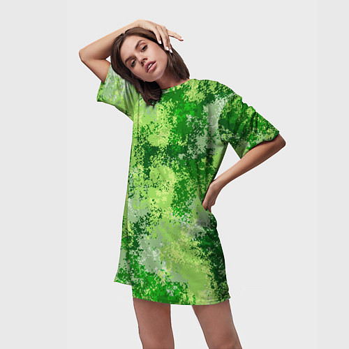 Женская длинная футболка Спортивный камуфляж Пикси - Рукола / 3D-принт – фото 3