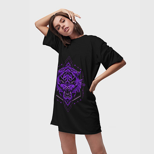 Женская длинная футболка Демон Тигр / 3D-принт – фото 3
