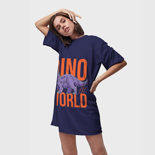 Женская длинная футболка Dino World / 3D-принт – фото 3
