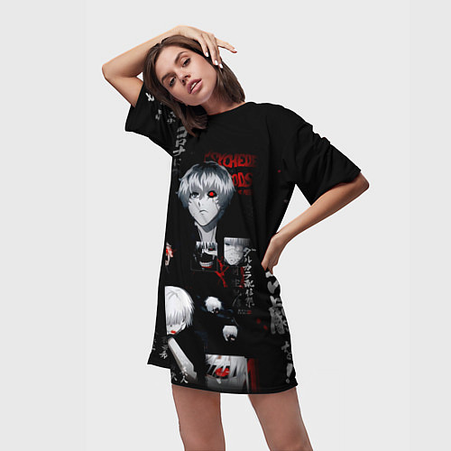 Женская длинная футболка Токийский Гуль Иероглифы Tokyo Ghoul / 3D-принт – фото 3