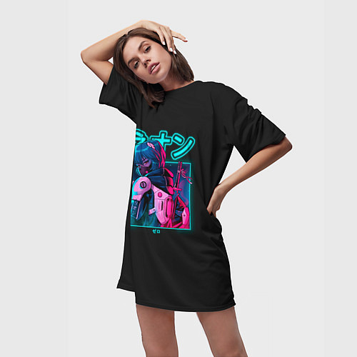Женская длинная футболка Евангелион Неоновый Токио / 3D-принт – фото 3