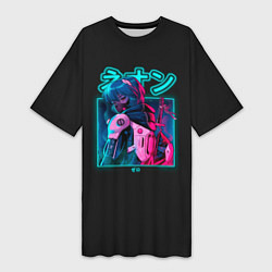 Футболка женская длинная Евангелион Неоновый Токио, цвет: 3D-принт