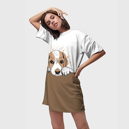 Женская длинная футболка Грустный Щенок Бигля / 3D-принт – фото 3