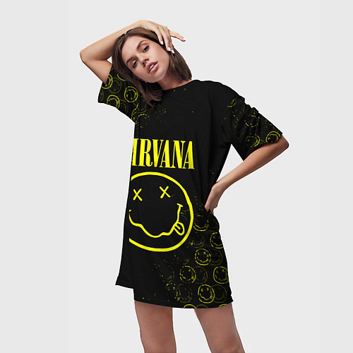 Женская длинная футболка NIRVANA логотипы / 3D-принт – фото 3
