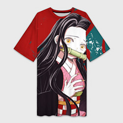 Женская длинная футболка Клинок, рассекающий демонов Незуко Камадо