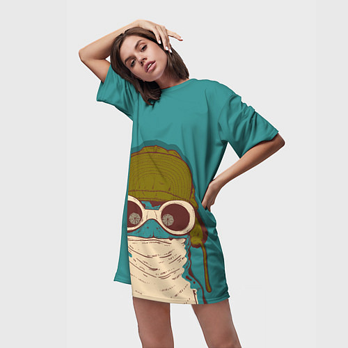 Женская длинная футболка Крейзи лягуха в шапке / 3D-принт – фото 3