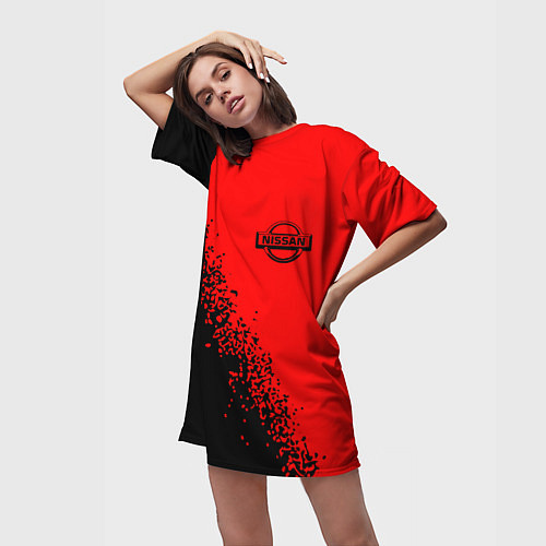 Женская длинная футболка NISSAN Краска / 3D-принт – фото 3