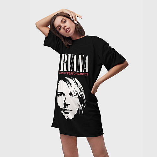 Женская длинная футболка NIRVANA Kurt Cobain / 3D-принт – фото 3