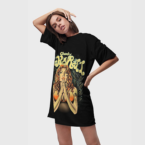 Женская длинная футболка Святой Рок-н-Ролл / 3D-принт – фото 3