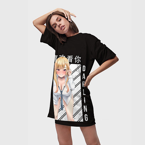 Женская длинная футболка Эта фарфоровая кукла влюбилась Китагава Марин / 3D-принт – фото 3