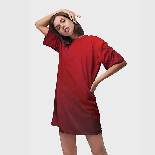 Женская длинная футболка Полосы На красном Фоне / 3D-принт – фото 3