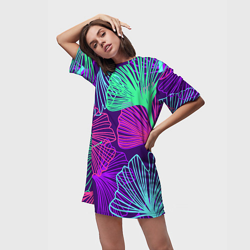 Женская длинная футболка Neon color pattern Fashion 2023 / 3D-принт – фото 3