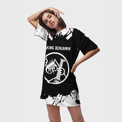 Женская длинная футболка Breaking Benjamin КОТ Брызги / 3D-принт – фото 3