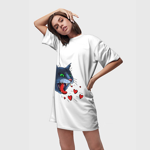 Женская длинная футболка Cat love meow / 3D-принт – фото 3