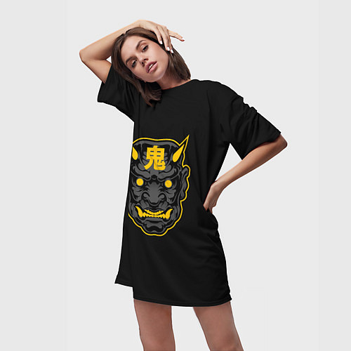 Женская длинная футболка Желтый Неоновый Они / 3D-принт – фото 3
