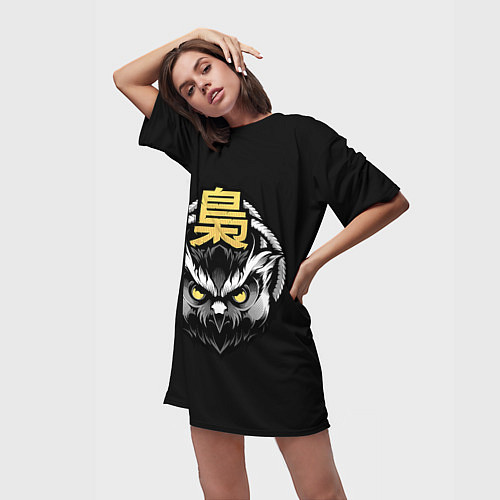 Женская длинная футболка Символ Совы / 3D-принт – фото 3