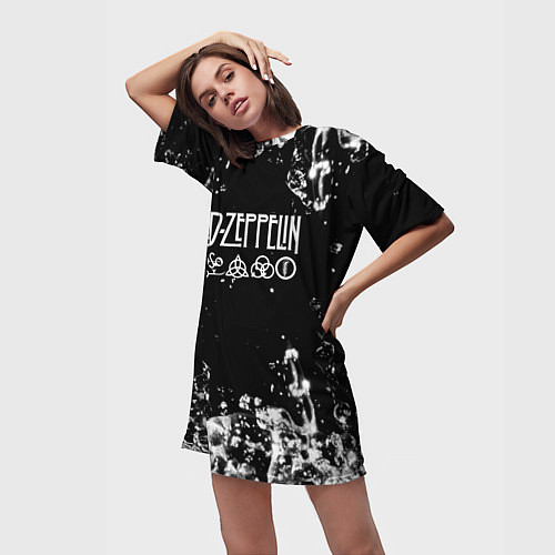 Женская длинная футболка LED ZEPPELIN texture вода / 3D-принт – фото 3