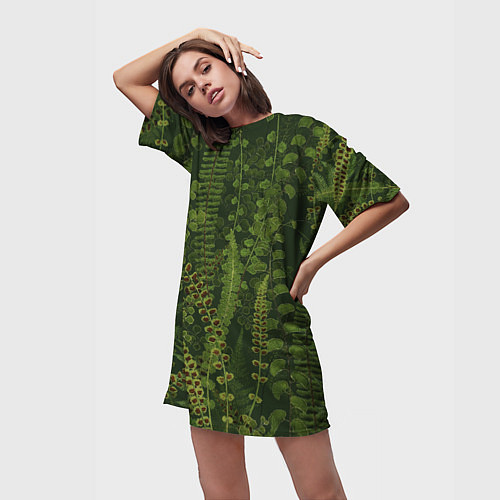 Женская длинная футболка Цветы Зеленые Папоротники / 3D-принт – фото 3