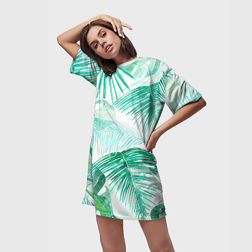Женская длинная футболка Цветы Тропическая Акварель / 3D-принт – фото 3