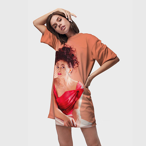 Женская длинная футболка Актриса Хелена Бонэм Картер / 3D-принт – фото 3
