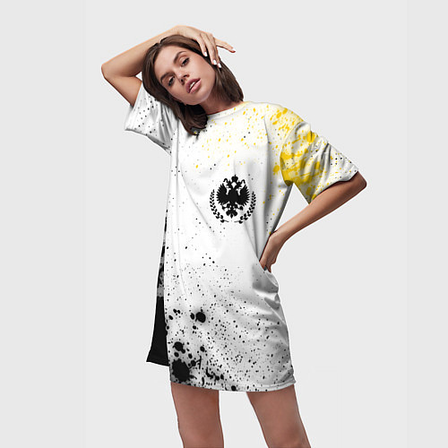Женская длинная футболка RUSSIAN EMPIRE - ГЕРБ Брызги / 3D-принт – фото 3