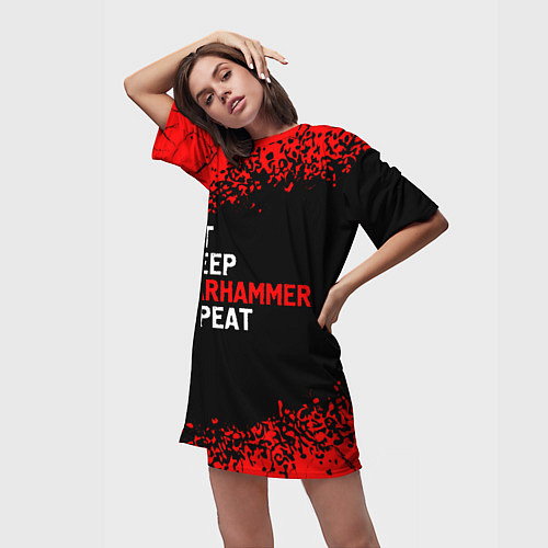 Женская длинная футболка Eat Sleep Warhammer Repeat - Спрей / 3D-принт – фото 3