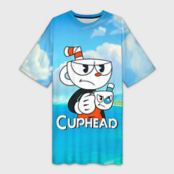 Футболка женская длинная Cuphead сердитая чашечка, цвет: 3D-принт