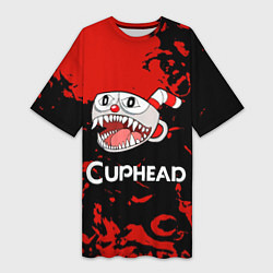 Футболка женская длинная Cuphead монстр чашечка, цвет: 3D-принт