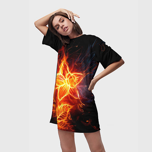 Женская длинная футболка Flower Neon Fashion 2035 Flame / 3D-принт – фото 3