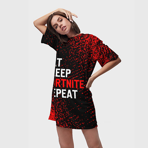 Женская длинная футболка Eat Sleep Fortnite Repeat Арт / 3D-принт – фото 3