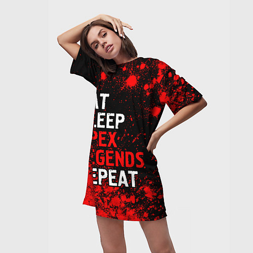 Женская длинная футболка Eat Sleep Apex Legends Repeat Краска / 3D-принт – фото 3