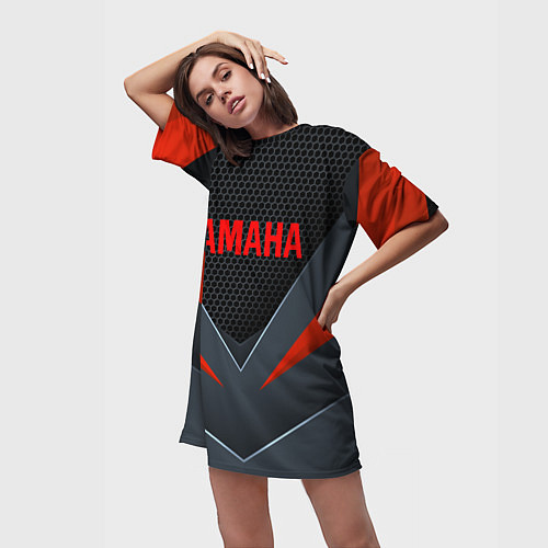 Женская длинная футболка YAMAHA ТЕХНОЛОГИЧЕСКАЯ БРОНЯ / 3D-принт – фото 3