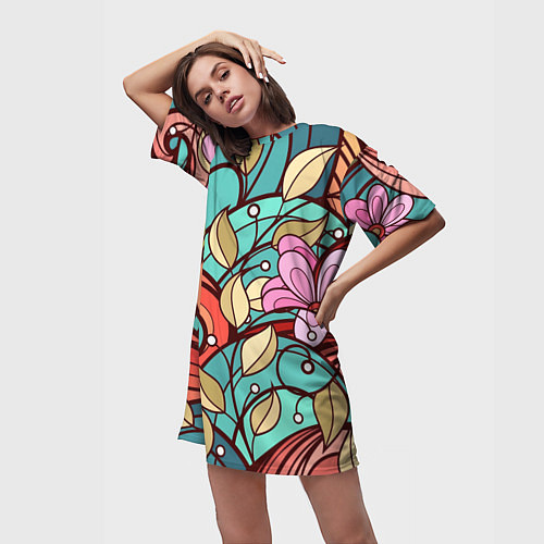 Женская длинная футболка Цветочный принт - арт / 3D-принт – фото 3
