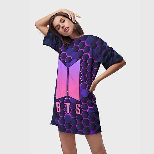 Женская длинная футболка BTS СОТЫ / 3D-принт – фото 3