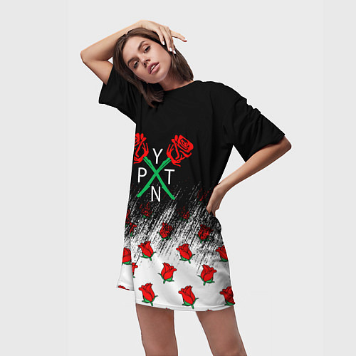 Женская длинная футболка PYTN X ROSE пейтон моормиер / 3D-принт – фото 3