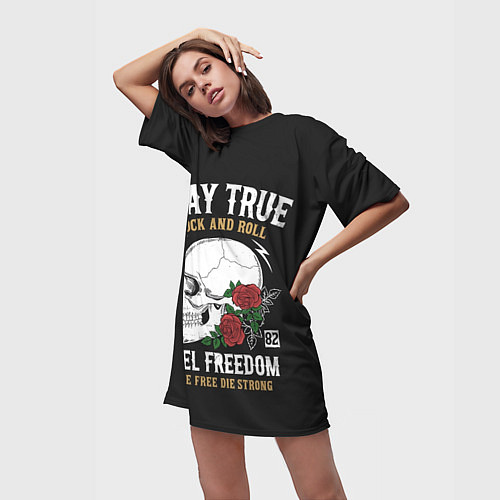 Женская длинная футболка Сила в правде, а правда в рок-н-ролле! / 3D-принт – фото 3
