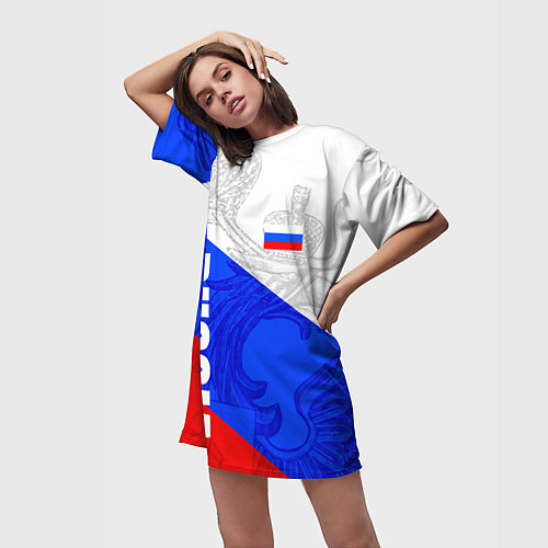 Женская длинная футболка RUSSIA - SPORTWEAR - ТРИКОЛОР / 3D-принт – фото 3