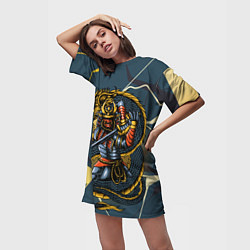 Футболка женская длинная Самурай с драконом, цвет: 3D-принт — фото 2