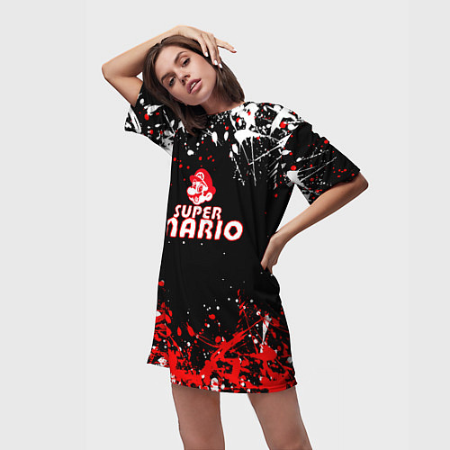 Женская длинная футболка Super mario брызги красок / 3D-принт – фото 3