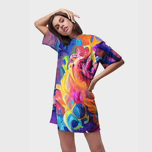 Женская длинная футболка Madness colors / 3D-принт – фото 3