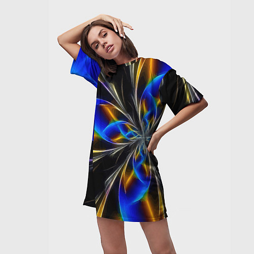 Женская длинная футболка Neon vanguard pattern Fashion 2023 / 3D-принт – фото 3