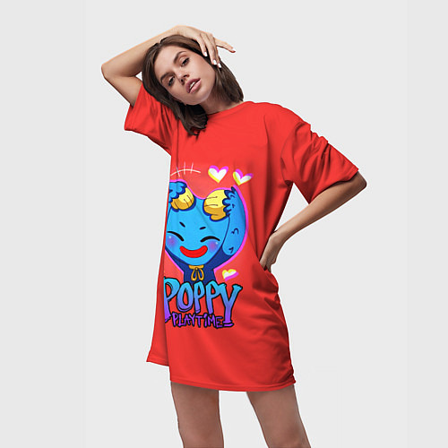 Женская длинная футболка POPPY PLAYTIME CUTE HAGGY WAGGY - милый Хагги Вагг / 3D-принт – фото 3